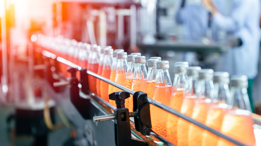 Bottles being filled on the Production line